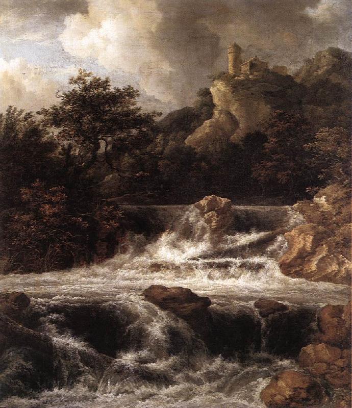 RUISDAEL, Jacob Isaackszon van Waterfall with Castle Built on the Rock af